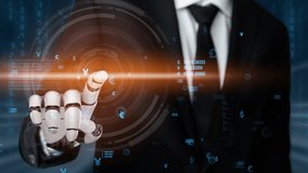 Futuristic robot artificial intelligence revolutionary AI technology development and machine learning concept. Global robotic bionic science research for future of human life. 3D rendering graphic. - Powered by Shutterstock - Get 15% off with code: PIKWIZARD15