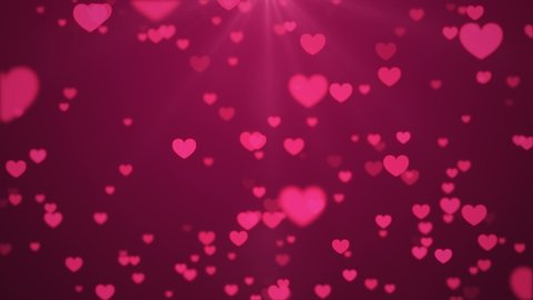 Abstract pink hearts moving in space on purple background. Concept of valentine's day, anniversary, mother's day, marriage, invitation e-card. Background video.