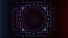Neon blue Sri Yantra. 3D model animation. Perfect 4K intro video for TV show, stage and catwalk design, documentary movie or Tantra and Sacred geometry related projects. - Powered by Shutterstock - Get 15% off with code: PIKWIZARD15