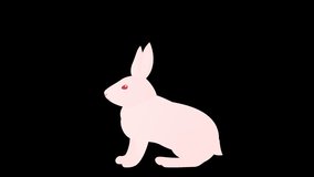 Loop animation of a simple rabbit running alertly around, transparent background.