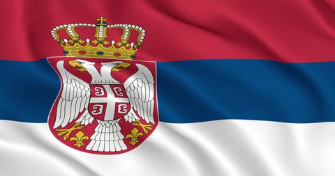 Serbia flag smooth wavy animation. The official flag of the Republic of Serbia is flying in the wind. The loop is ready. 60 frames per second. Beautifully slows down 2 times at 30 fps. 3D render