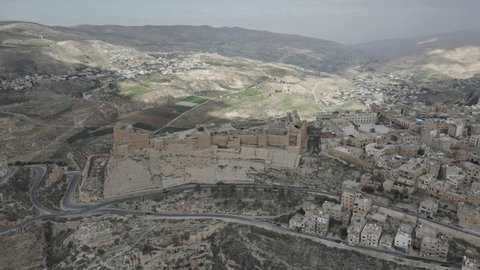 aerial drone view of the karak castle-Jordan