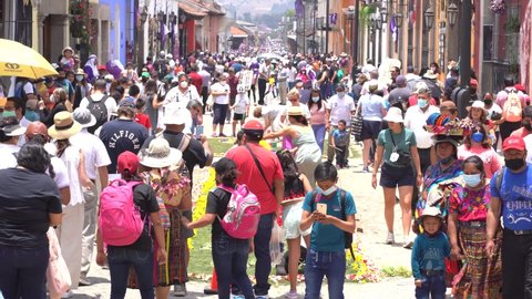 Antigua Guatemala , Guatemala - 04 14 2022: Antigua Guatemala during holy week 2022