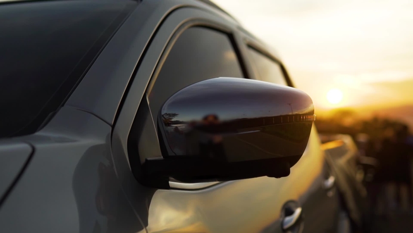 Golden Hour pick up truck Side Mirror shot Royalty-Free Stock Footage #1089590309