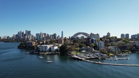 Sydney, Australia - 03-19-2022: Aerial Shot of Sydney Harbour Bridge and Surrounding Suburbs
