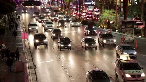 Las Vegas, USA - January 2016 : Heavy traffic on the Las Vegas Strip at night, USA