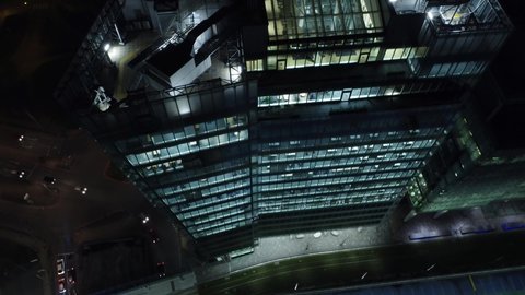 BIRMINGHAM, UK - 2022: Birmingham UK city centre aerial view at night buildings