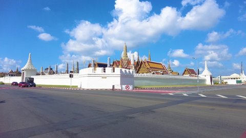 4k footage of walking street view motion and crossing road to the to Thai Grand Palace, Wat Phra Kaew or wat phra si rattana satsadaram. The most famous and must visit landmark when travel to Bangkok.