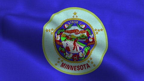 Minnesota state flag USA waving in the wind. flag seamless loop animation. 4K