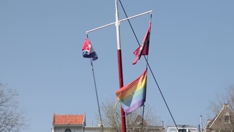 Amsterdam, Netherlands - April 23 2022: Flag on display in Amsterdam