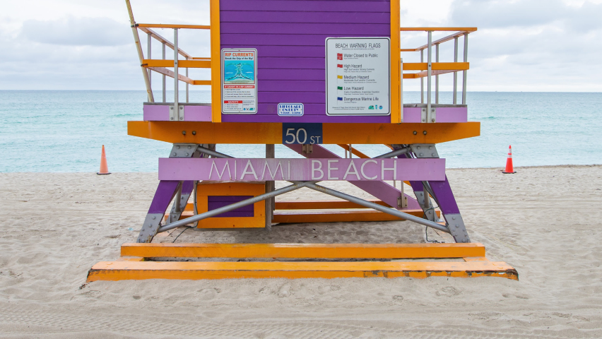 Miami Beach lifeguard towers. Timelapse, Stop motion. Royalty-Free Stock Footage #1089599953