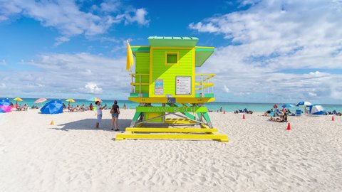 Miami Beach lifeguard towers. Timelapse, Stop motion.