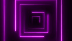 Abstract seamless loop neon square. Purple neon square hi-tech motion background seamless loop. Video 3D animation