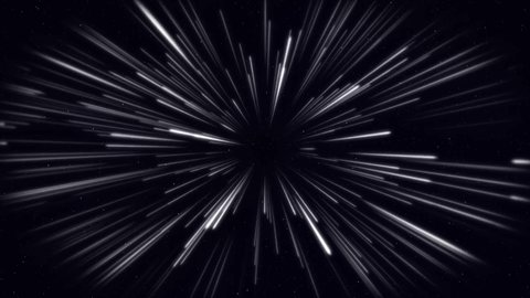 Slowly flying through space then entering hyperspace and slowing down. Colorful speed of light seamless loop animation