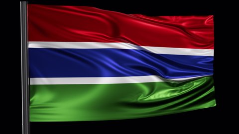 The Gambia flag waving in the wind. Looped video with a transparent background (ProRes with Alpha channel)
