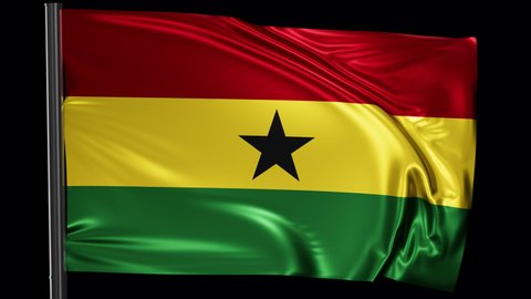 Ghana flag waving in the wind. Looped video with a transparent background (ProRes with Alpha channel)