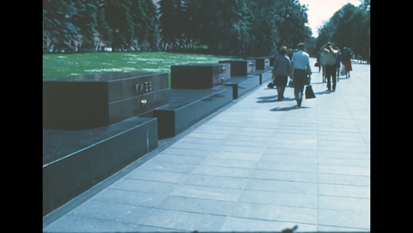 Moscow, Russia - 1985: Hero Cities Memorial, commemorating the Soviet Union during the Second World War. Located in Alexander garden by the Kremlin wall of Moscow. Archival of Russia in the 1980s.
