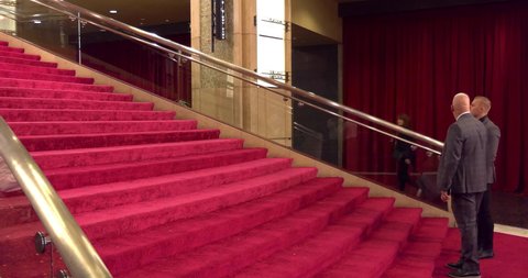 LOS ANGELES, CALIFORNIA, USA - MARCH 26, 2022: Entrance to the Red Carpet Oscar academy award nomination event in Los Angeles, California, 4K