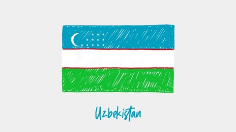 Uzbekistan Flag Marker Whiteboard or Pencil Color Sketch Looping Animation