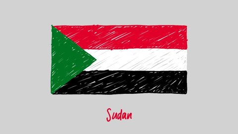 Sudan Flag Marker Whiteboard or Pencil Color Sketch Looping Animation