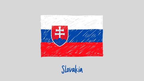 Slovakia Flag Marker Whiteboard or Pencil Color Sketch Looping Animation