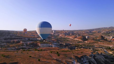 Hot air balloons flying in Cappadocia, Turkey