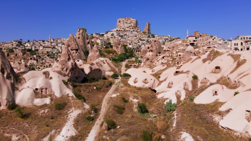 Aerial 4k top view of Cappadocia in Turkey