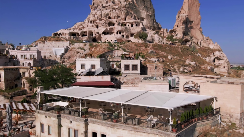 Aerial 4k top view of Cappadocia in Turkey