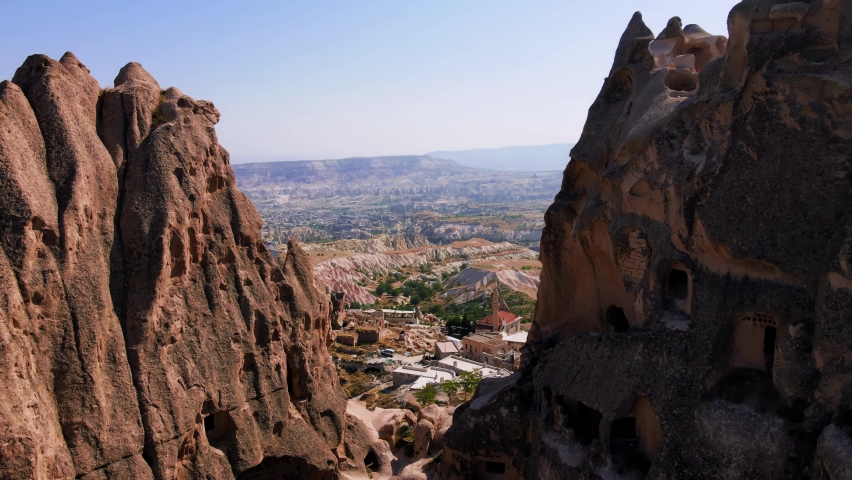 Aerial 4k top view of Cappadocia in Turkey