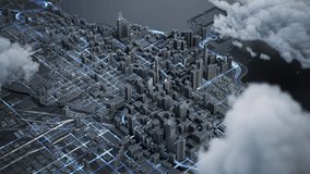 Model of a modern city. Aerial view of night city streets. Digital map of Chicago city. 3d animation - Powered by Shutterstock - Get 15% off with code: PIKWIZARD15