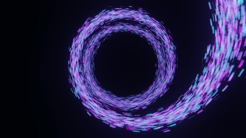Network connection structure cyberspace with moving particles. Futuristic digital purpure flow particles. Animation abstract whirlwind cyber security. Sparks of fire. 3d rendering.