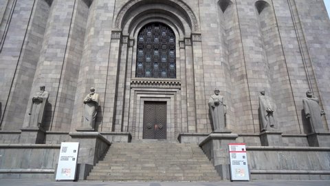 20.04.2022 Mesrop Mashtots Institute of Ancient Manuscripts known as Matenadaran. Matenadaran in center of Yerevan , Armenia. Popular touristic place in Yerevan.