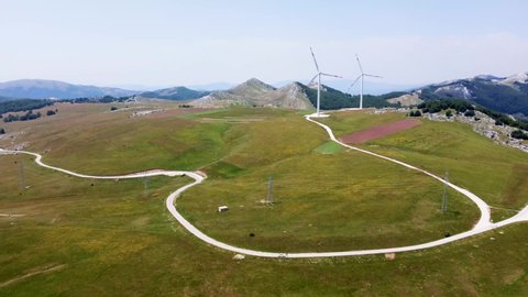 Aerial Pano of Wind Mill Mountain: Sustainable Future, Montenegro
