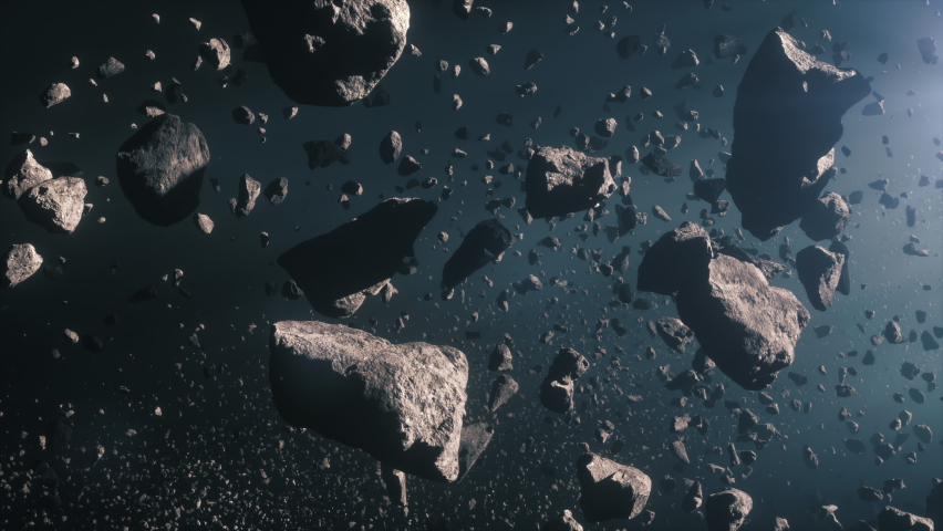 3d Render animation of an Asteroids field in deep blue space, slow panoramic cinematic linear shot | Shutterstock HD Video #1089628367