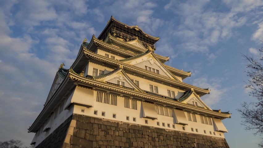 Sunset time lapse of the Osaka Castle at Japan | Shutterstock HD Video #1089629039