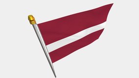 A loop video of the Latvia flag swaying in the wind from a diagonally upper left perspective.