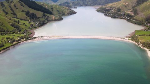 Scenic Beach At Cable Bay Near Pepin Island And Delaware Bay By Tasman Bay, Te Tai-o-Aorere In New Zealand. - aerial