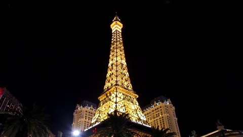 Las Vegas, USA - January 2016 : Eiffel Tower of the Paris Las Vegas Hotel and Casino on the Las Vegas strip at night