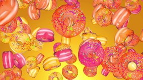 4K 3D Donuts Falling Down On Green Screen With Alpha Matte Loop Backgrounds. frosting doughnuts, tasty unhealthy dessert animated background, donut national day, gourmet food graphic design. - Powered by Shutterstock - Get 15% off with code: PIKWIZARD15