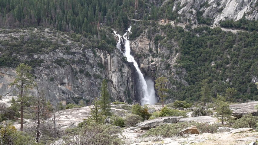 Sentinel Falls in Yosemite National Park California, Dolly right shot