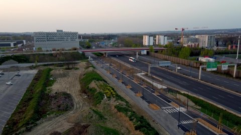 Aerial view of the A62 highway in Toulouse, new park of Montaudran and B612 building