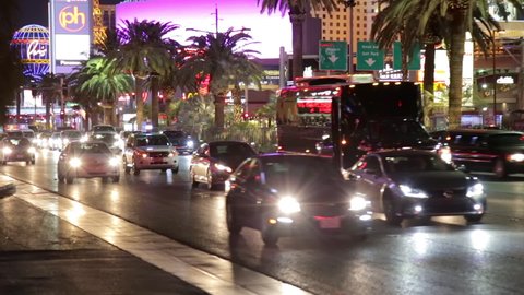 Las Vegas, USA - January 2016 : Heavy traffic on the Las Vegas Strip at night, USA