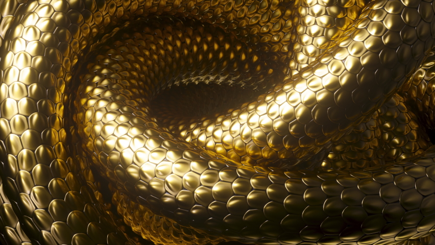 Cycled 3d animation, abstract background with tangled golden snakes, shiny metallic dragon scales texture, unique wallpaper | Shutterstock HD Video #1089659093