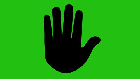 Loop animation of the black silhouette of a hand making the Vulcan salute, on a green chroma key background
