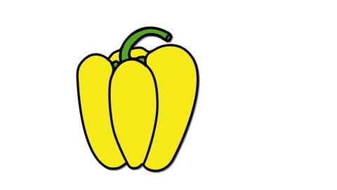 Bell pepper, paprika outline self drawing animation. Line art. White background. Bright yellow color fruit