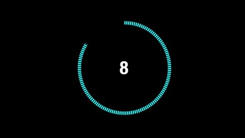 Animated countdown from 10 on transparent background
