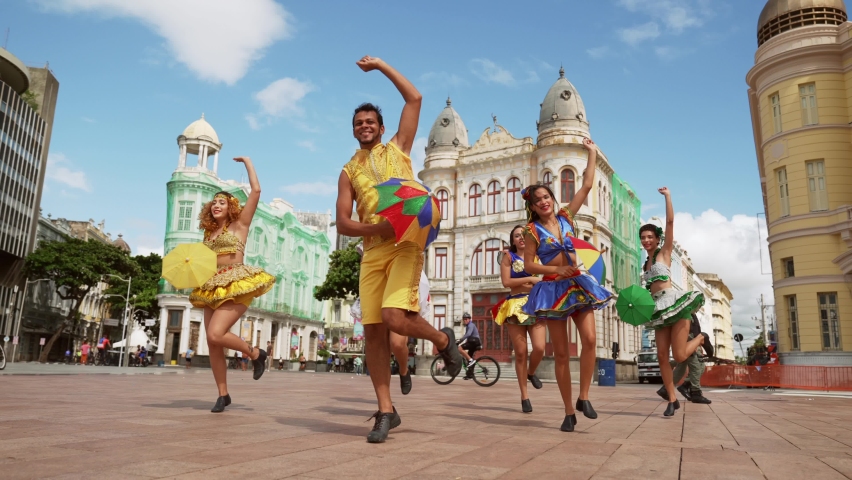 Frevo dancers at the street carnival in Recife, Pernambuco, Brazil. Royalty-Free Stock Footage #1089666213