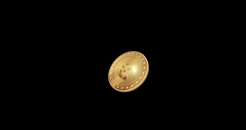Euro EUR currency rotating 3d coin toss. Golden symbol on European Union money floating in the air. Coin tossing abstract concept slow motion. Alpha channel and isolated animation.