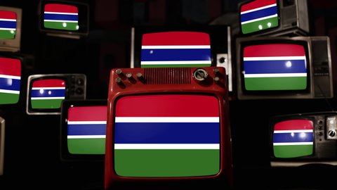 Flag of the Gambia and Vintage Televisions. 4K Resolution.