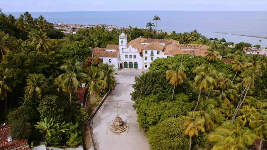 Aerial view of a church in the city of Olinda. 4K